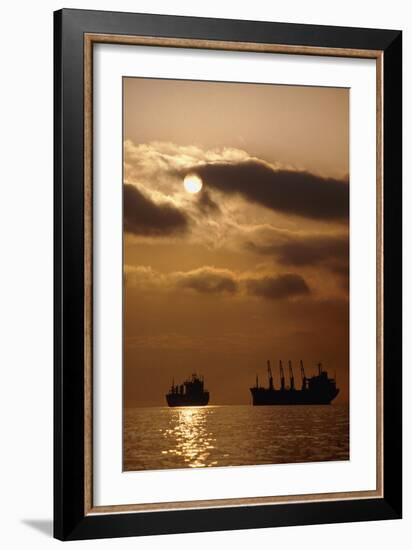 Cargo Ships In Burrard Inlet-David Nunuk-Framed Photographic Print