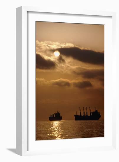 Cargo Ships In Burrard Inlet-David Nunuk-Framed Photographic Print