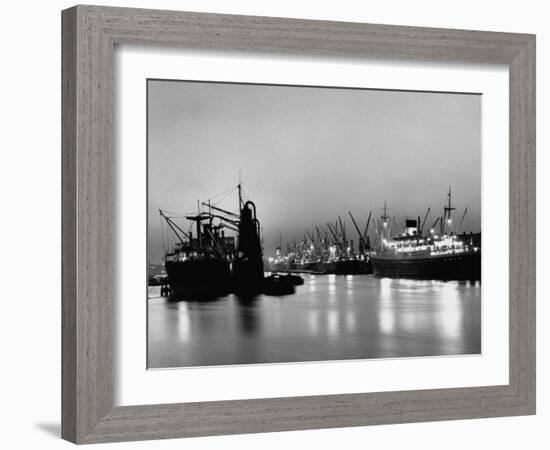 Cargo Ships in the Harbor-Dmitri Kessel-Framed Photographic Print