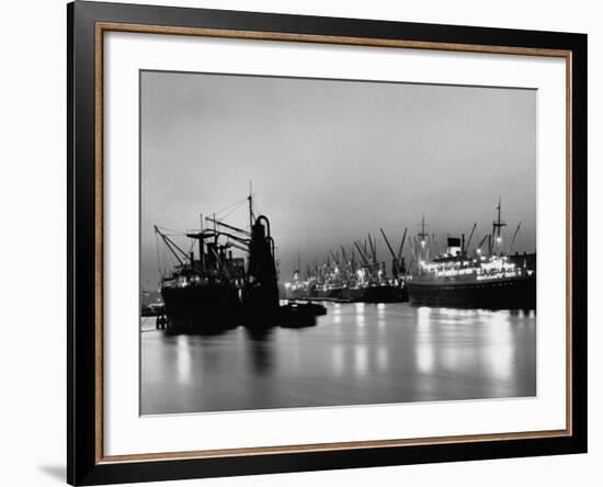 Cargo Ships in the Harbor-Dmitri Kessel-Framed Photographic Print