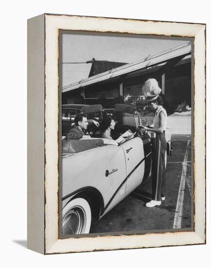 Carhop Taking an Order from Customers at a Hollywood Drive-In Restaurant-Alfred Eisenstaedt-Framed Premier Image Canvas