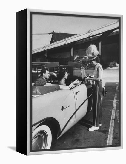 Carhop Taking an Order from Customers at a Hollywood Drive-In Restaurant-Alfred Eisenstaedt-Framed Premier Image Canvas