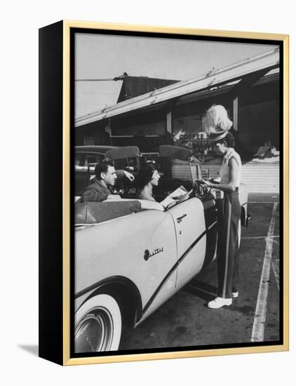 Carhop Taking an Order from Customers at a Hollywood Drive-In Restaurant-Alfred Eisenstaedt-Framed Premier Image Canvas