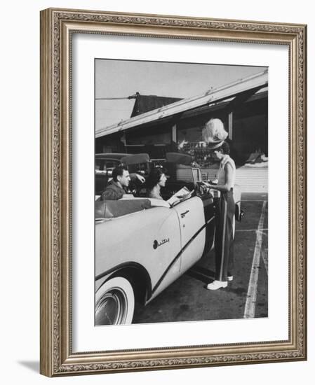 Carhop Taking an Order from Customers at a Hollywood Drive-In Restaurant-Alfred Eisenstaedt-Framed Photographic Print