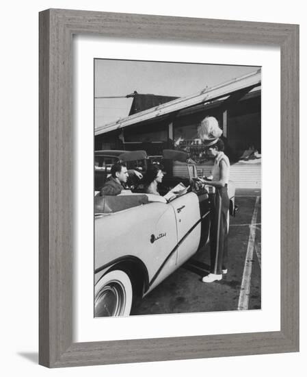 Carhop Taking an Order from Customers at a Hollywood Drive-In Restaurant-Alfred Eisenstaedt-Framed Photographic Print