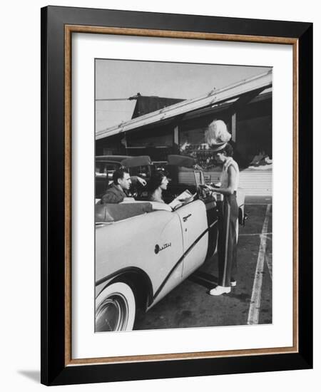 Carhop Taking an Order from Customers at a Hollywood Drive-In Restaurant-Alfred Eisenstaedt-Framed Photographic Print