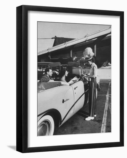 Carhop Taking an Order from Customers at a Hollywood Drive-In Restaurant-Alfred Eisenstaedt-Framed Photographic Print