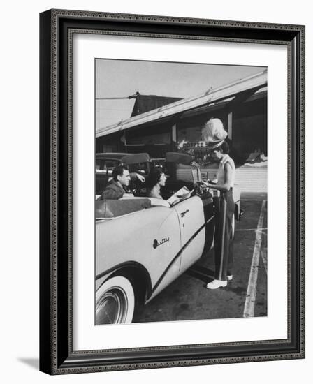 Carhop Taking an Order from Customers at a Hollywood Drive-In Restaurant-Alfred Eisenstaedt-Framed Photographic Print