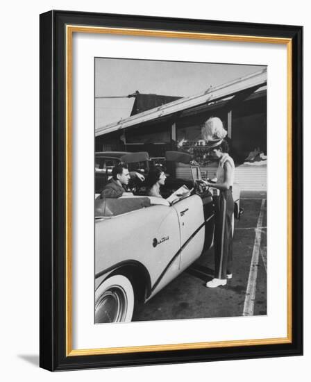 Carhop Taking an Order from Customers at a Hollywood Drive-In Restaurant-Alfred Eisenstaedt-Framed Photographic Print