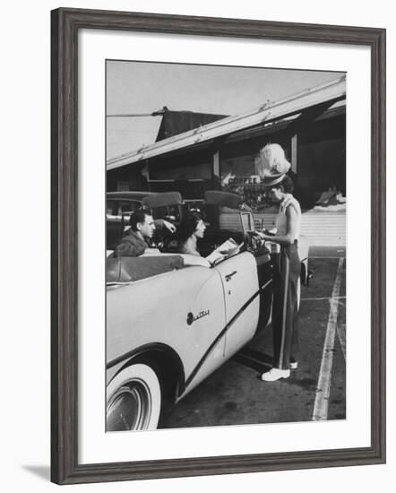 Carhop Taking an Order from Customers at a Hollywood Drive-In Restaurant-Alfred Eisenstaedt-Framed Photographic Print