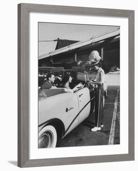 Carhop Taking an Order from Customers at a Hollywood Drive-In Restaurant-Alfred Eisenstaedt-Framed Photographic Print