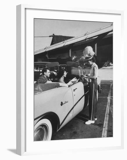 Carhop Taking an Order from Customers at a Hollywood Drive-In Restaurant-Alfred Eisenstaedt-Framed Photographic Print