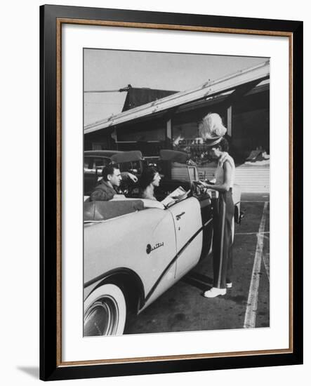 Carhop Taking an Order from Customers at a Hollywood Drive-In Restaurant-Alfred Eisenstaedt-Framed Photographic Print