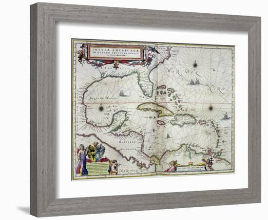 Caribbean and Central America: from the Atlas "Toonneel Des Aer Drycx", Vol II, Published, 1650-Joan Blaeu-Framed Giclee Print