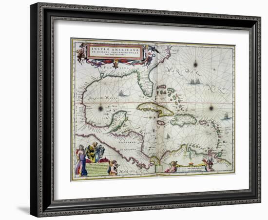 Caribbean and Central America: from the Atlas "Toonneel Des Aer Drycx", Vol II, Published, 1650-Joan Blaeu-Framed Premium Giclee Print