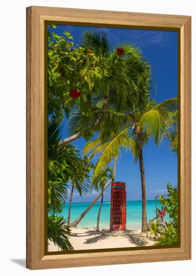 Caribbean, Antigua, Dickinson Bay, Dickinson Bay Beach, Red British Telephone Box-Alan Copson-Framed Premier Image Canvas