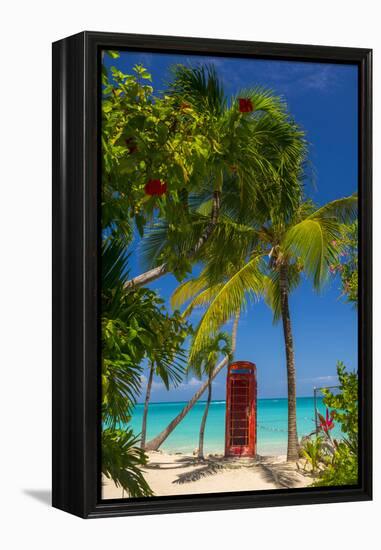 Caribbean, Antigua, Dickinson Bay, Dickinson Bay Beach, Red British Telephone Box-Alan Copson-Framed Premier Image Canvas