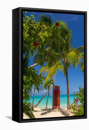 Caribbean, Antigua, Dickinson Bay, Dickinson Bay Beach, Red British Telephone Box-Alan Copson-Framed Premier Image Canvas
