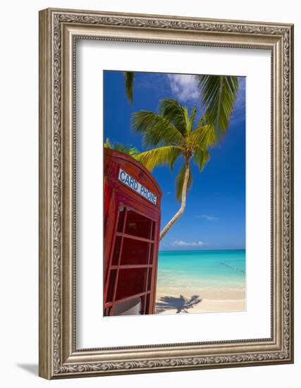 Caribbean, Antigua, Dickinson Bay, Dickinson Bay Beach, Red British Telephone Box-Alan Copson-Framed Photographic Print
