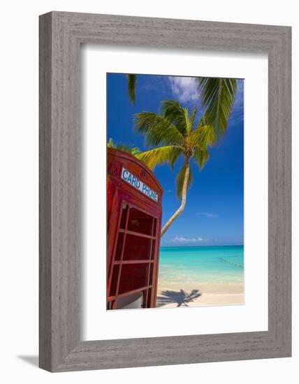 Caribbean, Antigua, Dickinson Bay, Dickinson Bay Beach, Red British Telephone Box-Alan Copson-Framed Photographic Print