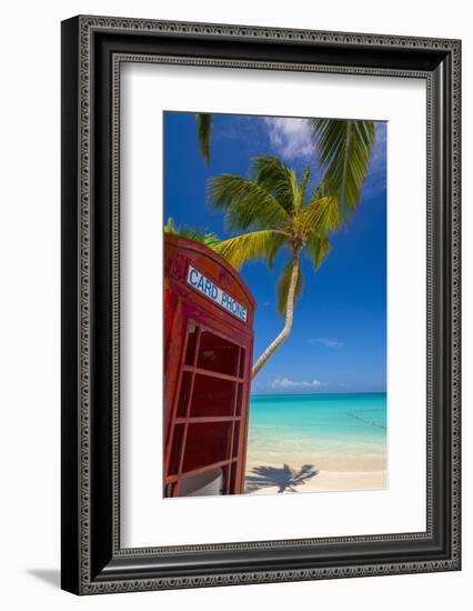 Caribbean, Antigua, Dickinson Bay, Dickinson Bay Beach, Red British Telephone Box-Alan Copson-Framed Photographic Print