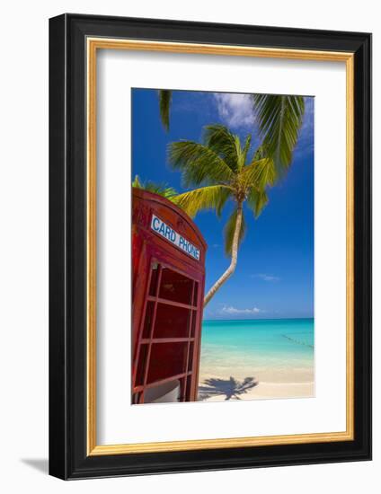 Caribbean, Antigua, Dickinson Bay, Dickinson Bay Beach, Red British Telephone Box-Alan Copson-Framed Photographic Print