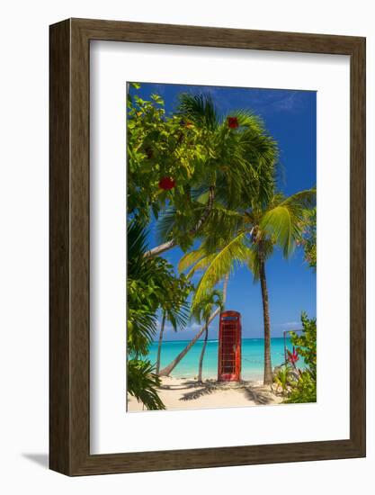 Caribbean, Antigua, Dickinson Bay, Dickinson Bay Beach, Red British Telephone Box-Alan Copson-Framed Photographic Print