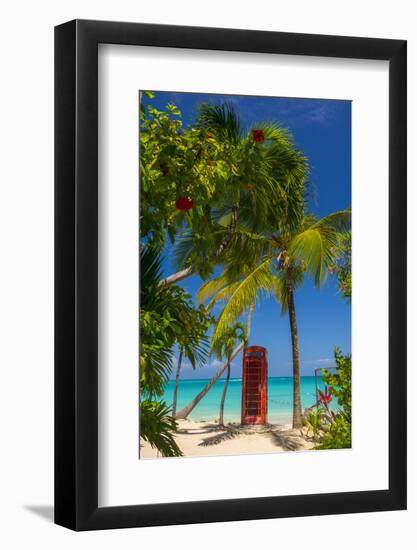 Caribbean, Antigua, Dickinson Bay, Dickinson Bay Beach, Red British Telephone Box-Alan Copson-Framed Photographic Print