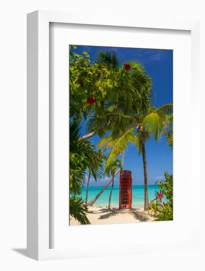 Caribbean, Antigua, Dickinson Bay, Dickinson Bay Beach, Red British Telephone Box-Alan Copson-Framed Photographic Print