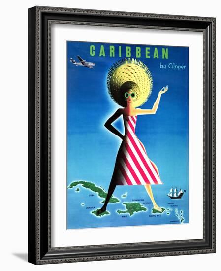 "Caribbean by Clipper" Vintage Travel Poster-null-Framed Art Print