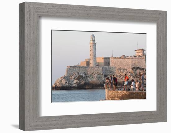 Caribbean, Cuba, Havana. Sunset and Fishing Along the Malecon-Emily Wilson-Framed Photographic Print