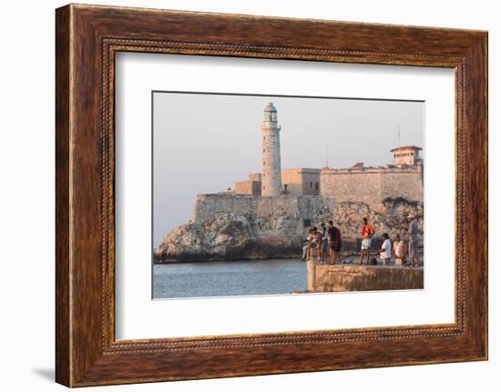 Caribbean, Cuba, Havana. Sunset and Fishing Along the Malecon-Emily Wilson-Framed Photographic Print