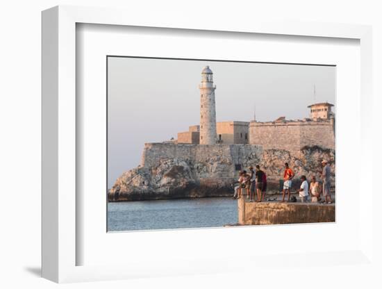 Caribbean, Cuba, Havana. Sunset and Fishing Along the Malecon-Emily Wilson-Framed Photographic Print