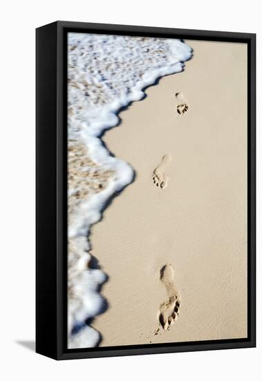 Caribbean, Dominican Republic, La Altagracia Province, Punta Cana, Bavaro, Footprints in the Sand-Alex Robinson-Framed Premier Image Canvas