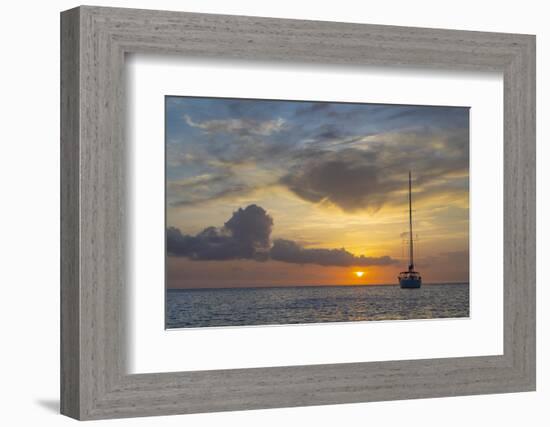 Caribbean, Grenada, Mayreau Island. Sailboat at anchor at sunset.-Jaynes Gallery-Framed Photographic Print