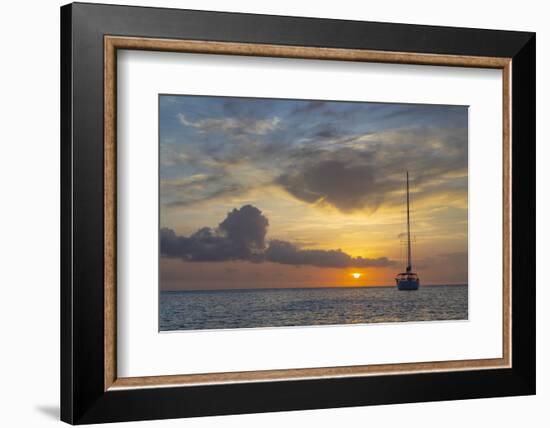 Caribbean, Grenada, Mayreau Island. Sailboat at anchor at sunset.-Jaynes Gallery-Framed Photographic Print