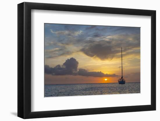 Caribbean, Grenada, Mayreau Island. Sailboat at anchor at sunset.-Jaynes Gallery-Framed Photographic Print