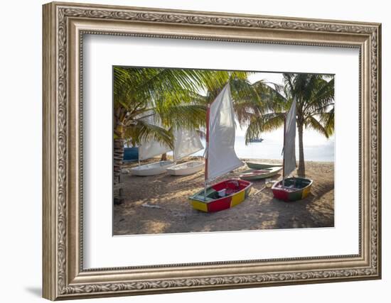 Caribbean, Grenada, Mayreau Island. Sailboats on beach.-Jaynes Gallery-Framed Photographic Print