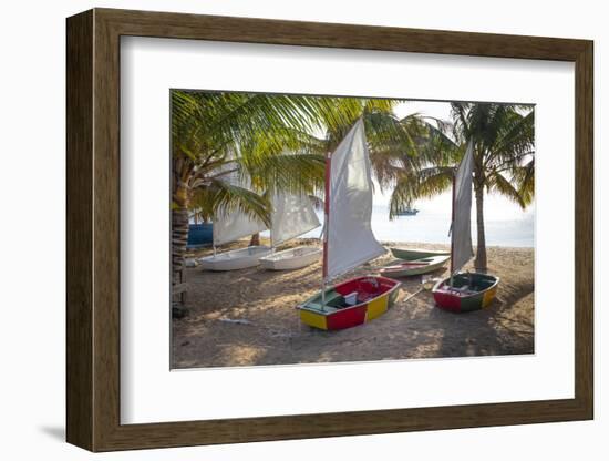 Caribbean, Grenada, Mayreau Island. Sailboats on beach.-Jaynes Gallery-Framed Photographic Print