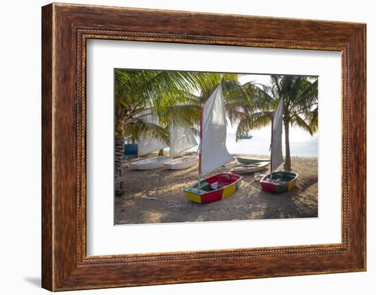 Caribbean, Grenada, Mayreau Island. Sailboats on beach.-Jaynes Gallery-Framed Photographic Print