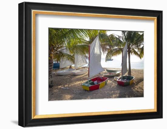 Caribbean, Grenada, Mayreau Island. Sailboats on beach.-Jaynes Gallery-Framed Photographic Print