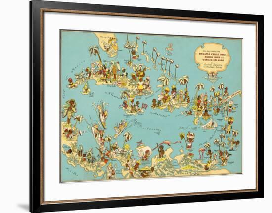 Caribbean Map: Sunshine and Happiness-The Vintage Collection-Framed Premium Giclee Print