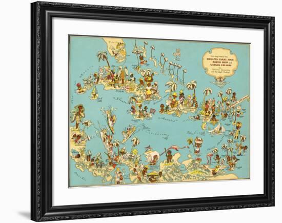 Caribbean Map: Sunshine and Happiness-The Vintage Collection-Framed Premium Giclee Print