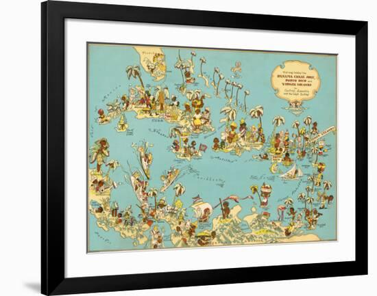 Caribbean Map: Sunshine and Happiness-The Vintage Collection-Framed Premium Giclee Print