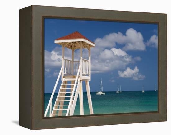 Caribbean, St Lucia, Gros Islet, Rodney Bay, Reduit Beach, Life Guard Lookout-Alan Copson-Framed Premier Image Canvas