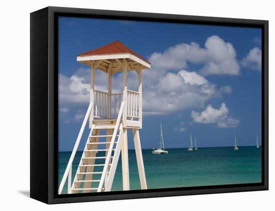 Caribbean, St Lucia, Gros Islet, Rodney Bay, Reduit Beach, Life Guard Lookout-Alan Copson-Framed Premier Image Canvas