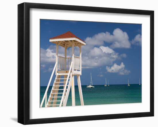 Caribbean, St Lucia, Gros Islet, Rodney Bay, Reduit Beach, Life Guard Lookout-Alan Copson-Framed Photographic Print