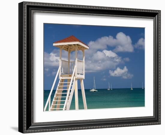 Caribbean, St Lucia, Gros Islet, Rodney Bay, Reduit Beach, Life Guard Lookout-Alan Copson-Framed Photographic Print