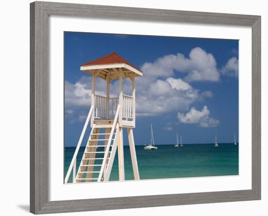 Caribbean, St Lucia, Gros Islet, Rodney Bay, Reduit Beach, Life Guard Lookout-Alan Copson-Framed Photographic Print