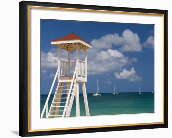 Caribbean, St Lucia, Gros Islet, Rodney Bay, Reduit Beach, Life Guard Lookout-Alan Copson-Framed Photographic Print
